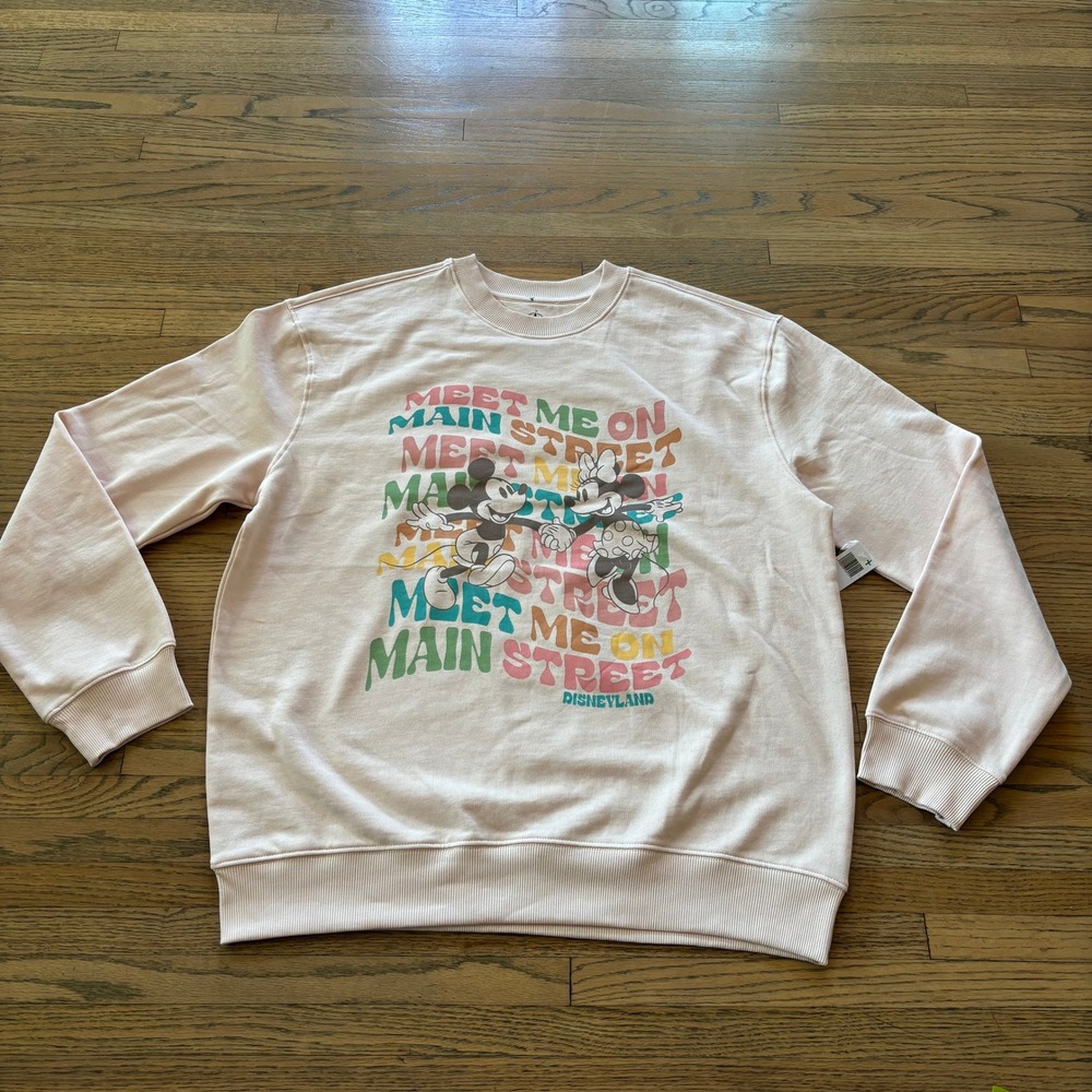 Disney Meet Me On Main Street Disneyland Pink Graphic Sweatshirt Large NWT